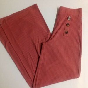 DEREK HEART WIDE LEG PANTS Ribbed Womens S Small Faux Button Pink (Rose/Mauve)